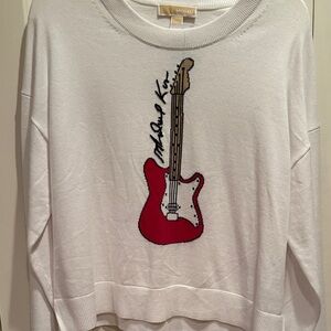 NWT Michael Kors XL White Sweater with Red Guitar Design